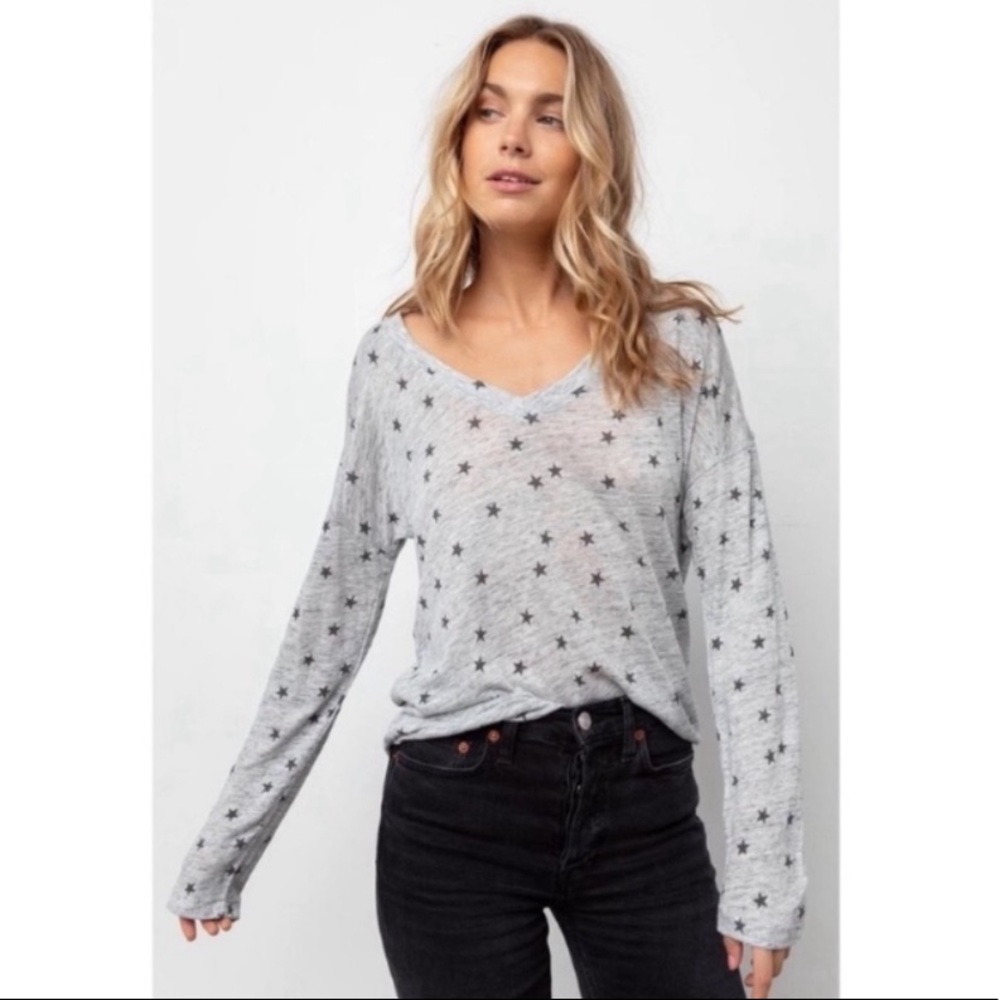 Rails Sami Heather Gray Rivet Stars Long Sleeve Tee Shirt Women’s Small Linen